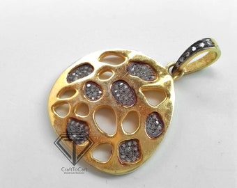 Handmade Diamond Pave Pendant: Two Tone Sterling Silver Charm