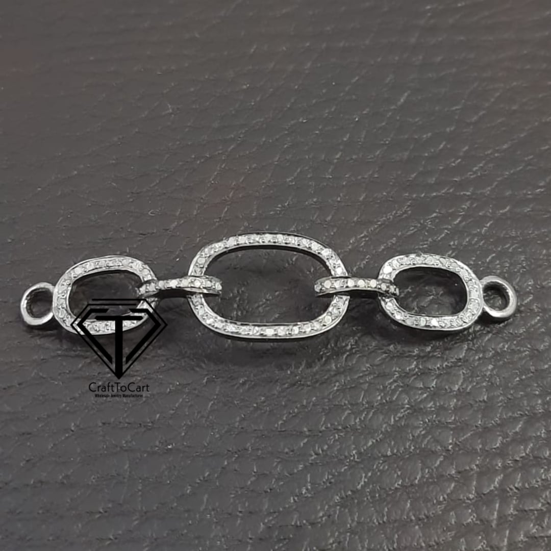 Connecteur Pour Bracelet En Argent 925 Sertis De Diamants Polki - Environ 0,95 Cts - Fait Main En Inde