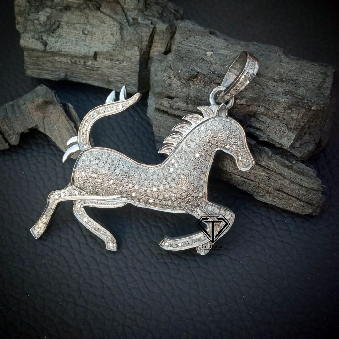Horse Stallion Pony Diamond Pave & Ruby 18K Rose White Gold Black Diamond Ring