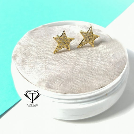 Sterling Silver Star Stud Earrings: Pave Diamond Jewelry
