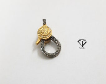 Cierre de langosta con diamantes pavé: cierre de plata de ley hecho a mano (18 x 10 mm)