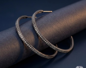 Pendientes de aro de plata de ley con pavé de diamantes - 36 mm