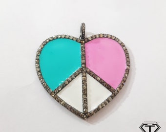 Heart Enamel Pendant Necklace: Pave Diamond, Sterling Silver