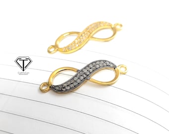 Pave Diamond Infinity Lobster Lock: Sterling Silver Clasp (30x10mm)