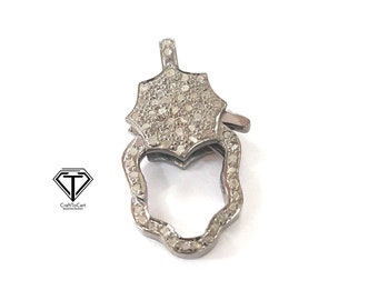 Cierre de langosta con diamantes pavé: cierre de plata de ley hecho a mano (25 x 12 mm)