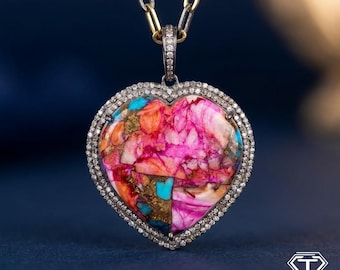 Pave Diamond Heart Pendant, Sterling Silver