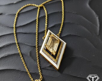 Pave Diamond Natural Citrine Pendant, 925 Sterling Silver