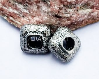 Pave Diamond Sterling Silver Rondelle Beads (10mm)