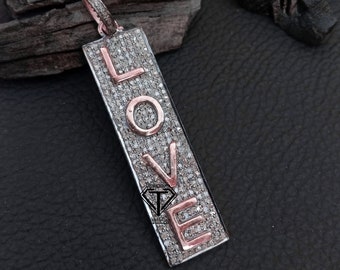 Love Diamond Pendant, Love Initial Pendants, Pave Diamond Pendant, 925 Sterling Silver, Rose Cut Diamonds, Gift Jewelry