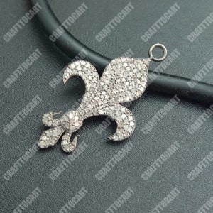 Pendentif fleur de lys, pendentif pavé de diamants, pendentif bélière simple en argent sterling 925, bijoux en diamant, résultats de diamants, breloque scintillant