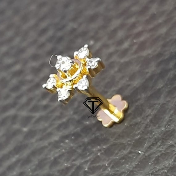 Handmade 14k Gold Diamond Nose Ring Stud