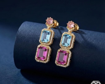 Handmade Sterling Silver Tourmaline and Topaz Drop Earrings