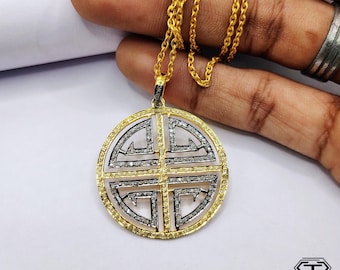 Pave Diamond Pendant: Sterling Silver Round Jewelry (32mm)