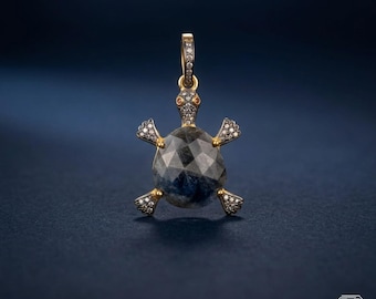Pave Diamant Sköldpadda Hänge: Natursten, Sterlingsilver