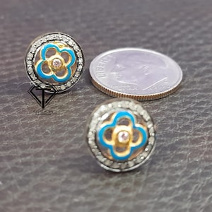 Pendientes de flor redondos, pendientes de flor con diamantes pavé, fornituras de diamantes, joyas con diamantes pavé, plata de ley