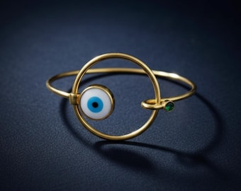 Handmade Evil Eye Bangle Bracelet:  Sterling Silver