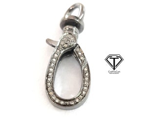 Cierre de langosta con diamantes pavé: cierre de plata de ley hecho a mano (34 x 13 mm)
