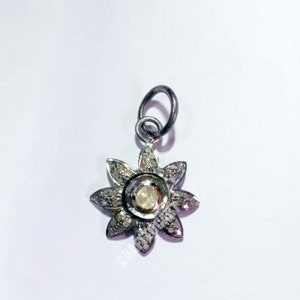 Pave Diamond Flower Charm Pendant ,925 Sterling Silver Charm,Pave diamond Finding - Craft To Cart