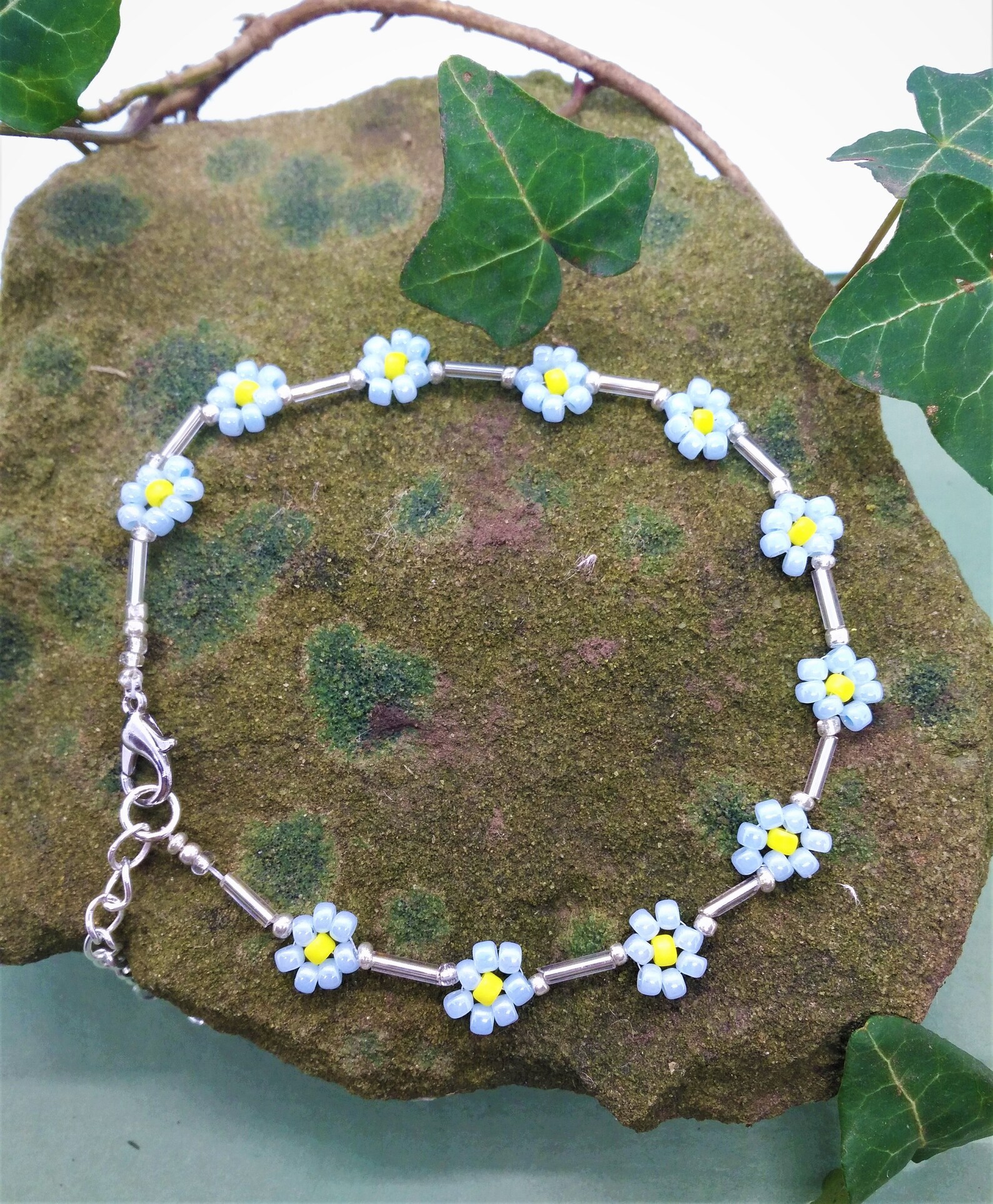 Beaded flower anklet me not gift for her hippy Etsy