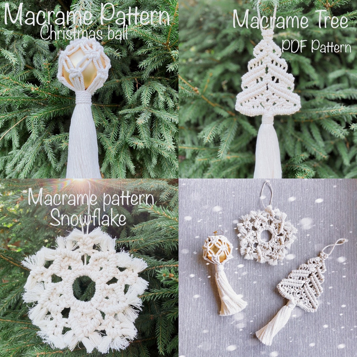 Christmas set of Macrame ornament Christmas Tree Ball pdf | Etsy