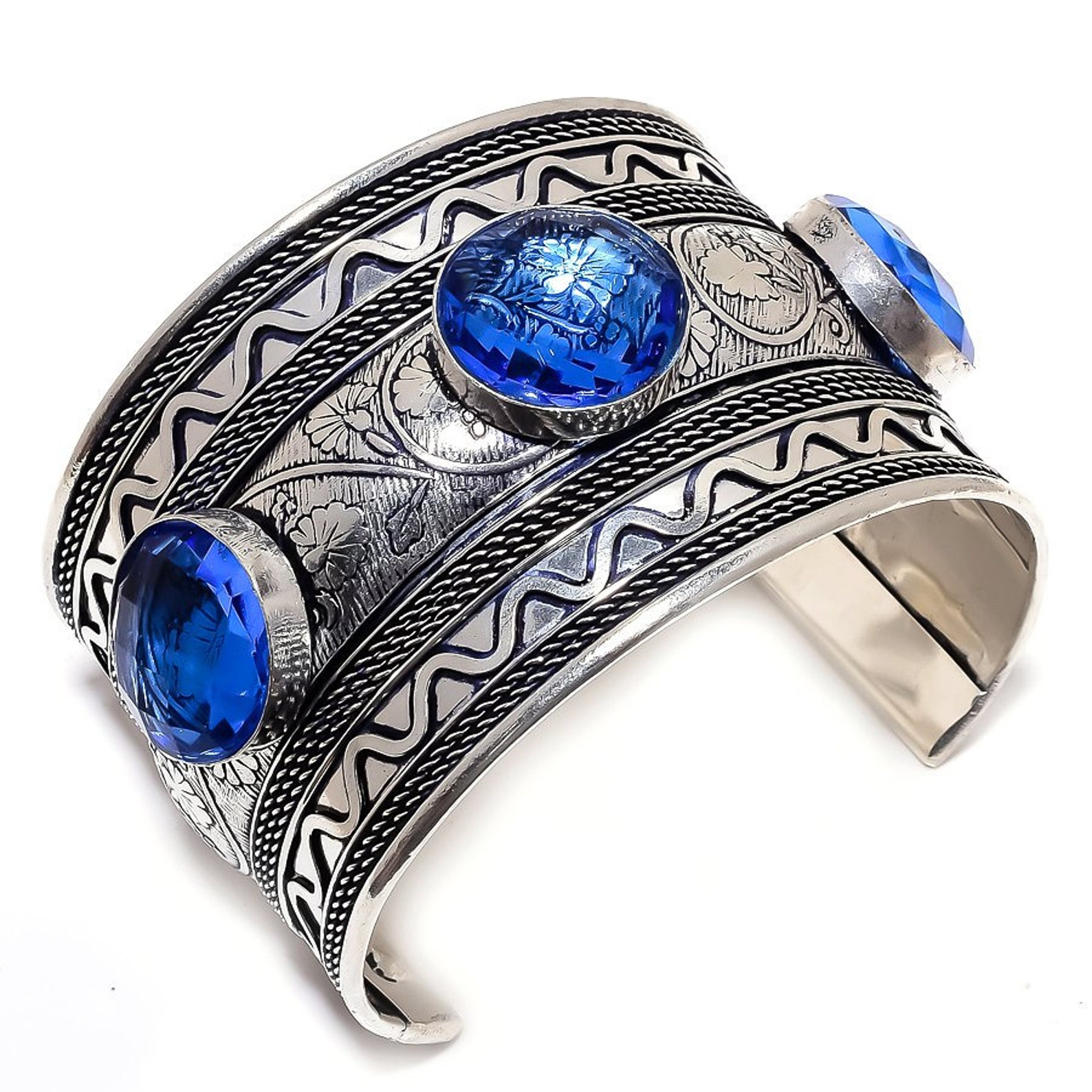Blue Topaz Gemstone 925 Sterling Silver Jewelry Cuff Bracelet | Etsy