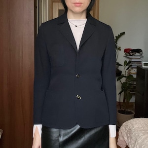 Celine vintage navy blue classic blazer jacket with logo buttons size XS