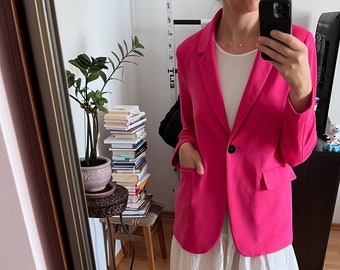 ESCADA by Margaretha Ley neon pink cotton jacket size 40 / Medium