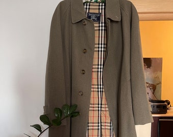 Vintage Burberry trench Coat WINTER Jacket NOVA CHECK VERGIN wool lined  Size 2XL