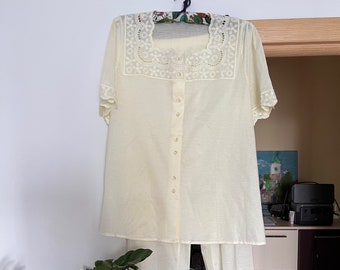 Hanro light yellow vintage pajama set size S