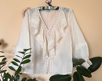 Akris vintage white cotton blouse shirt size S-M
