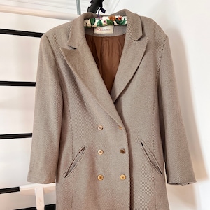 KL Karl Lagerfeld vintage strip beige wool blazer jacket with logo buttons size M