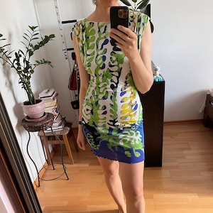 Versace summer mini green and blue sea motive vintage dress size m