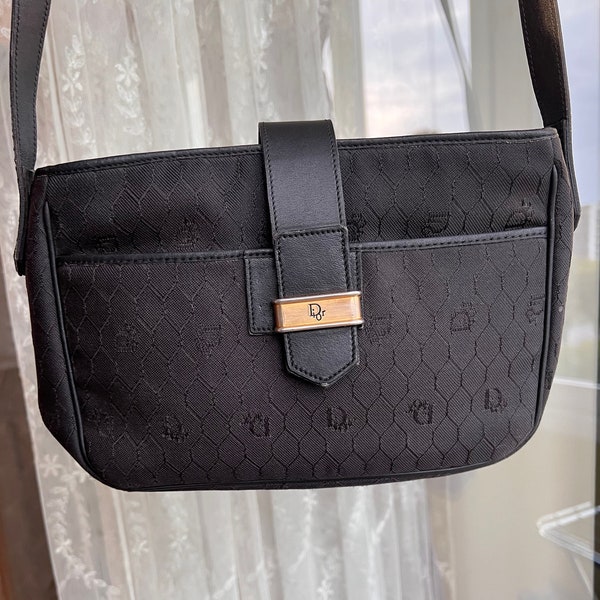 CD Christian Dior monogram honeycomb vintage black crossbody bag