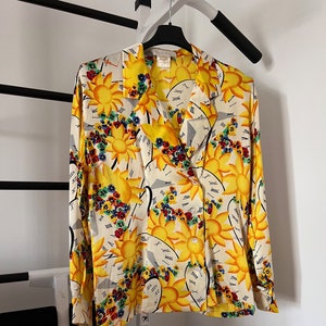 Escada by Margaretha Ley Vintage Sonnenblumen Print Seidenbluse Größe M