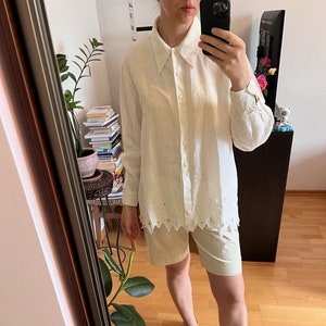 KARL LAGERFELD KL vintage white linen shirt blouse size M