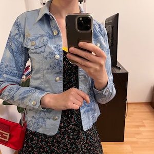 Escada Sport blue fantasy print vintage style jacket size 34 S