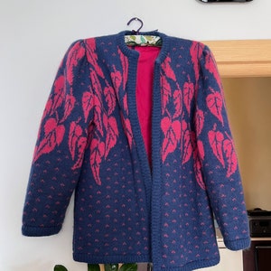Escada by Margaretha Ley vintage blue and pink sweater cardigan size M