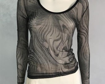 Roberto Cavalli logo authentic Y2K abstract mesh blouse vintage top size XS-S