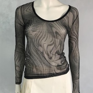 Roberto Cavalli logo authentic Y2K abstract mesh blouse vintage top size XS-S