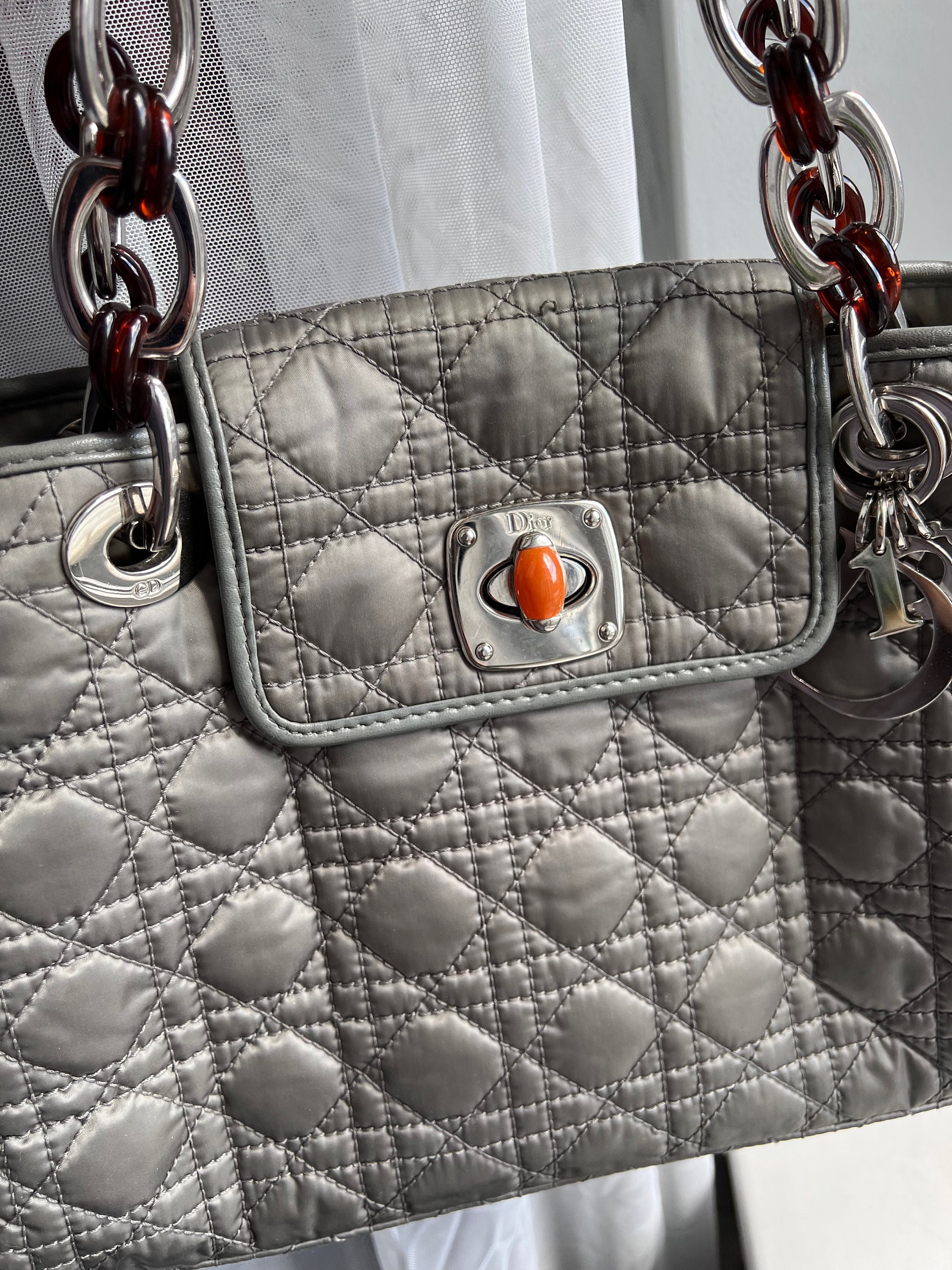 Christian Dior CD Authentic Nylon Quilted Grey Vintage Christian Dior CD Authentic Nylon Quilted Grey Vintage