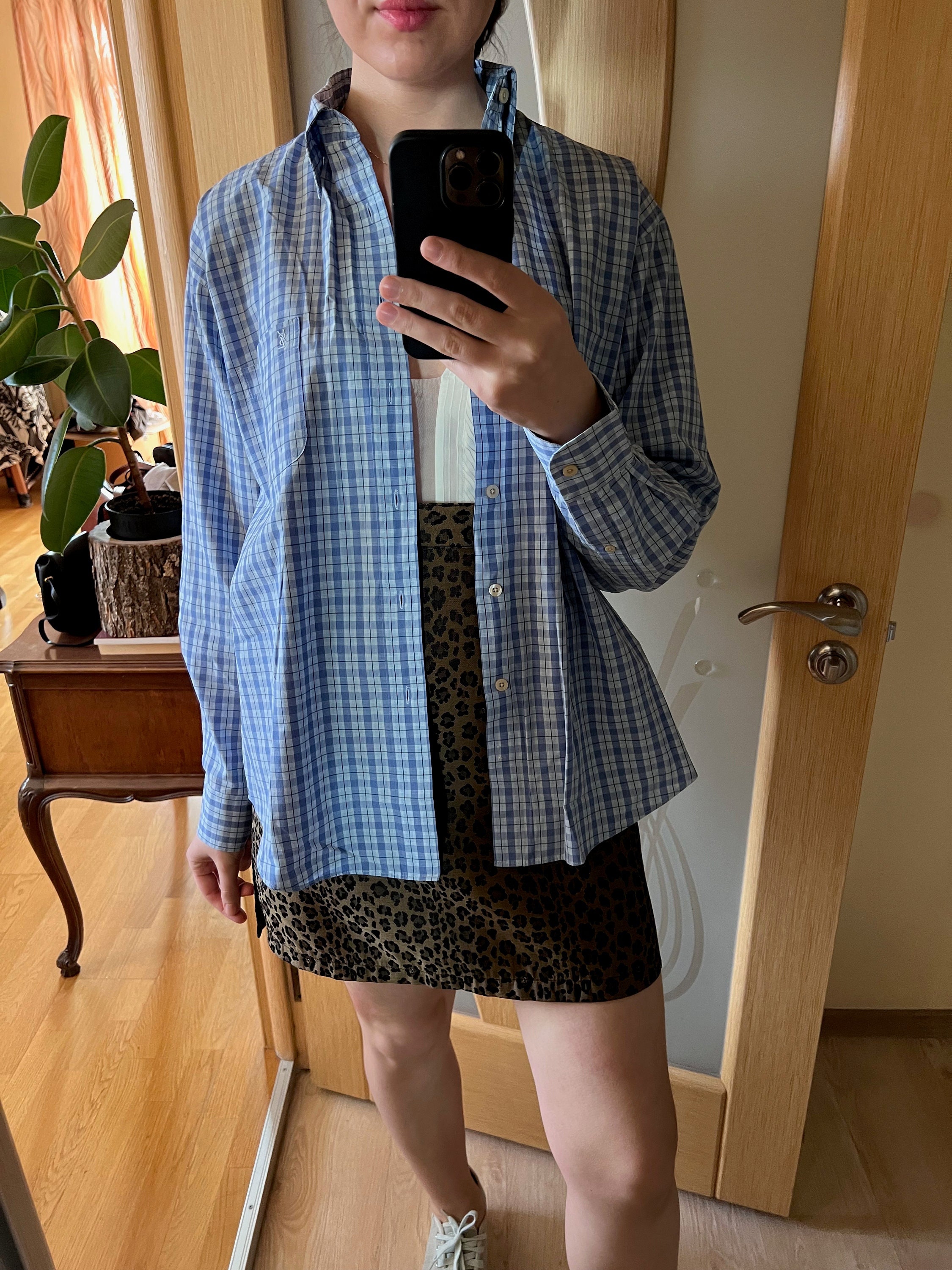 R*R様 【希少モデル】Yves Saint Laurent チェック柄 ブルゾ Vintage YSL Yves Saint Laurent Men's Logo Check Blue Shirt Size