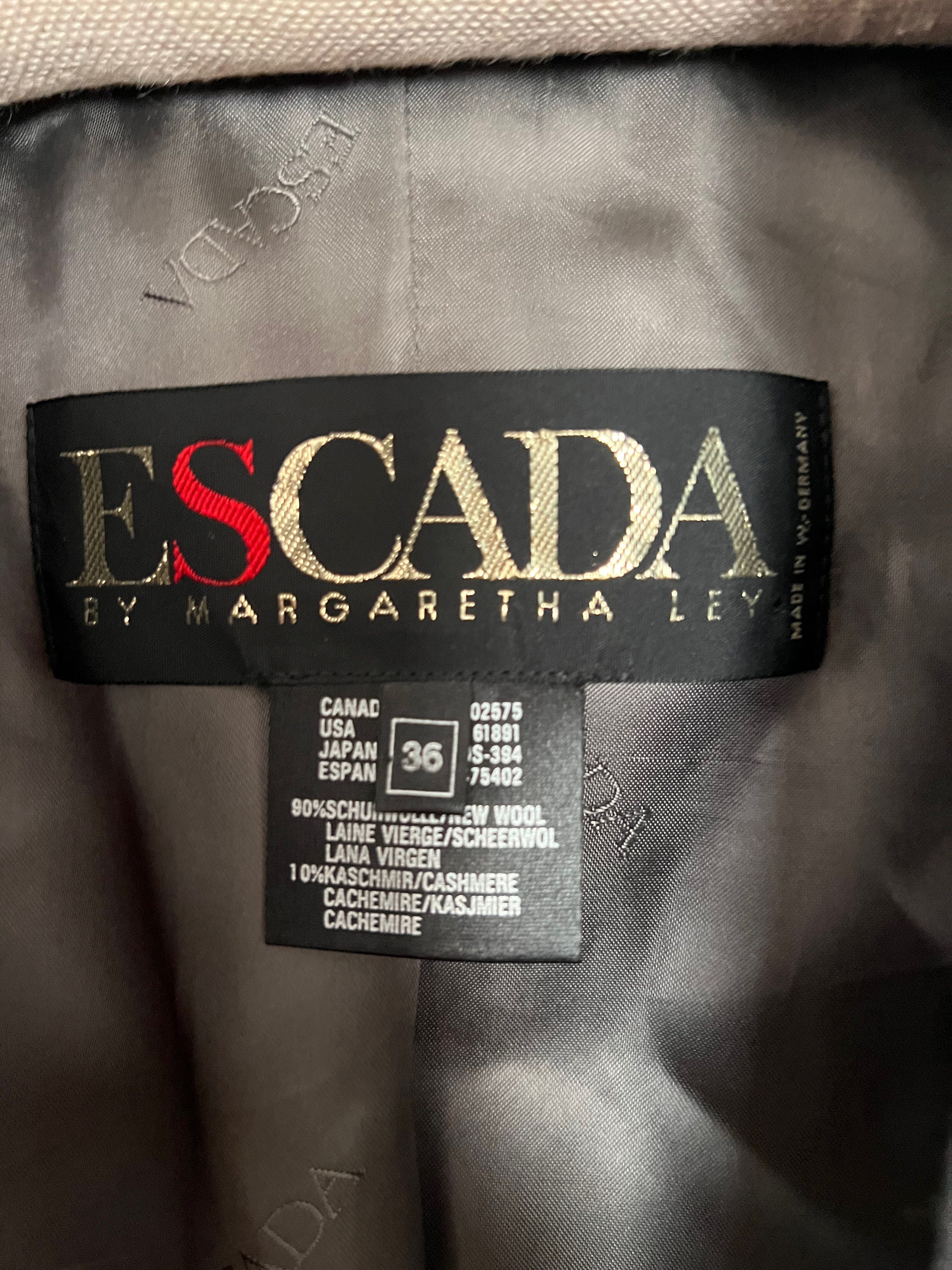 Vintage Escada Margaretha Ley Gray Wool Cashmere Silk Knit Coat 
