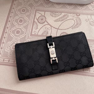 GUCCI 035 2031 2134 monogram black leather and canvas long vintage wallet