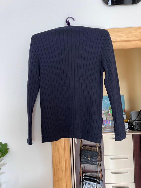 CELINE Sport vintage navy wool cardigan sweater s… - image 7