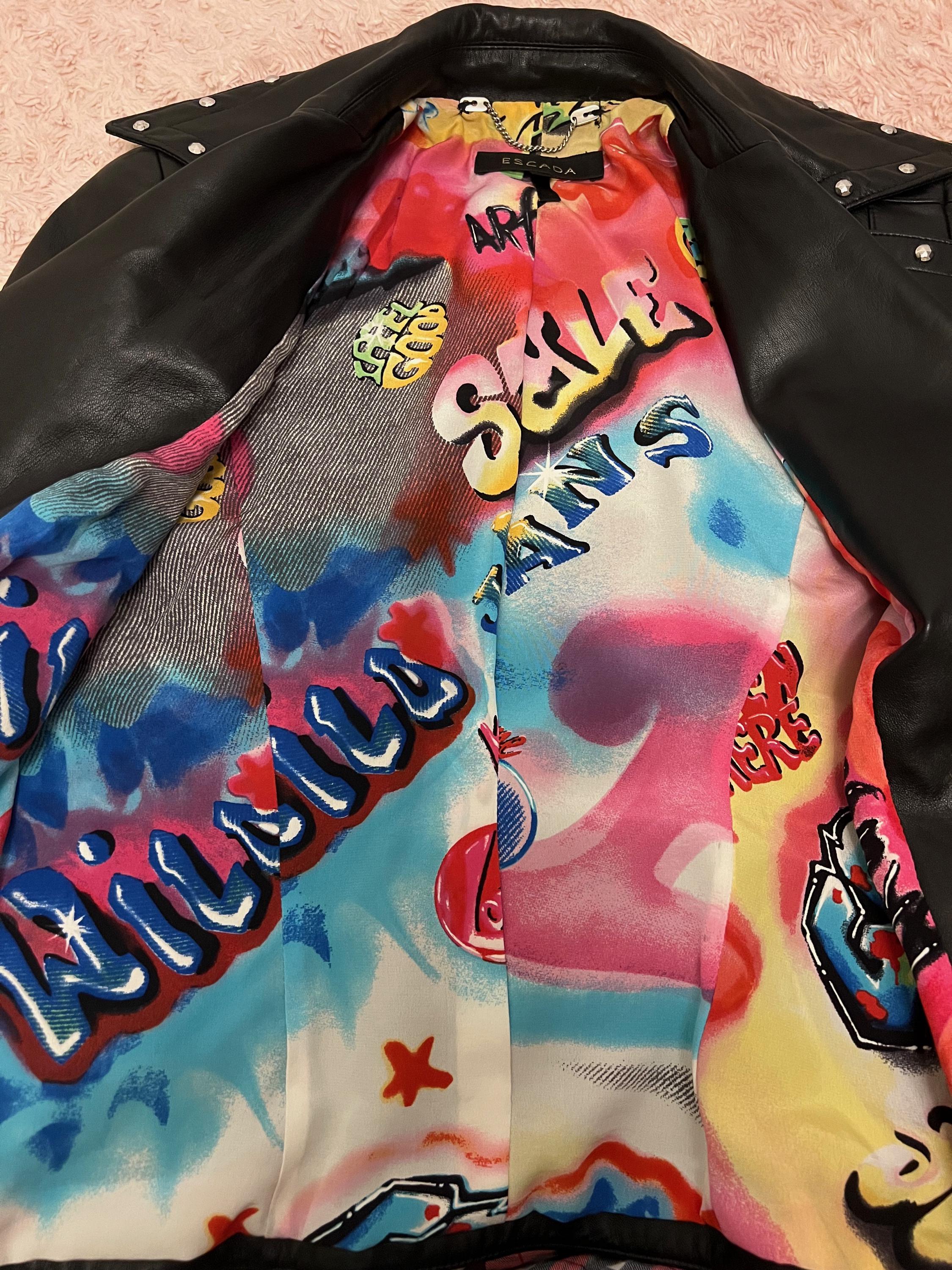 ヴィンテージ ESCADA スタープリントレザー ブラックジャケット サイズ 