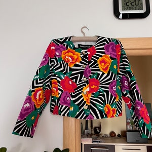 LOUIS FERAUD vintage crop colourful flower print cotton jacket blazer size S