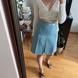 CELINE vintage blue logo wool midi skirt size S