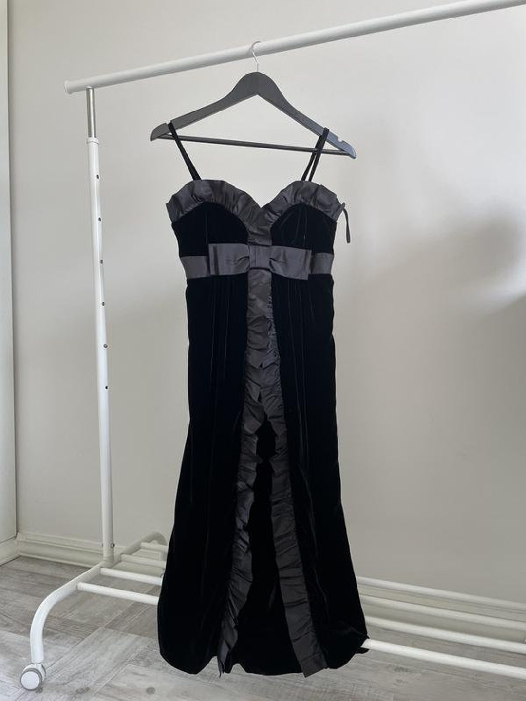 MIU MIU Vintage Evening Fancy Black Midi Velvet Dress Size