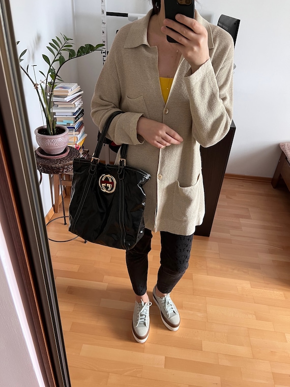 GUCCI Authentic Vintage Black Logo Tote Bag / Dialux 162447