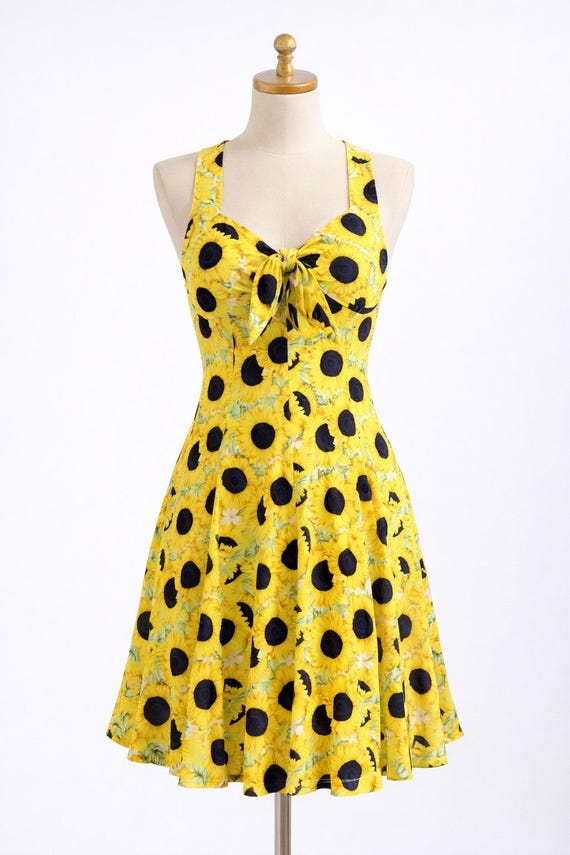 90s Vintage ESCADA Margaretha Ley sunflower silk midi dress size 40 M